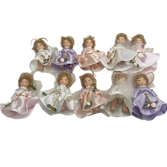 10 Vintage 4” Porcelain Dolls Angels Ornament Christmas Xmas Tree - Picture 1 of 16